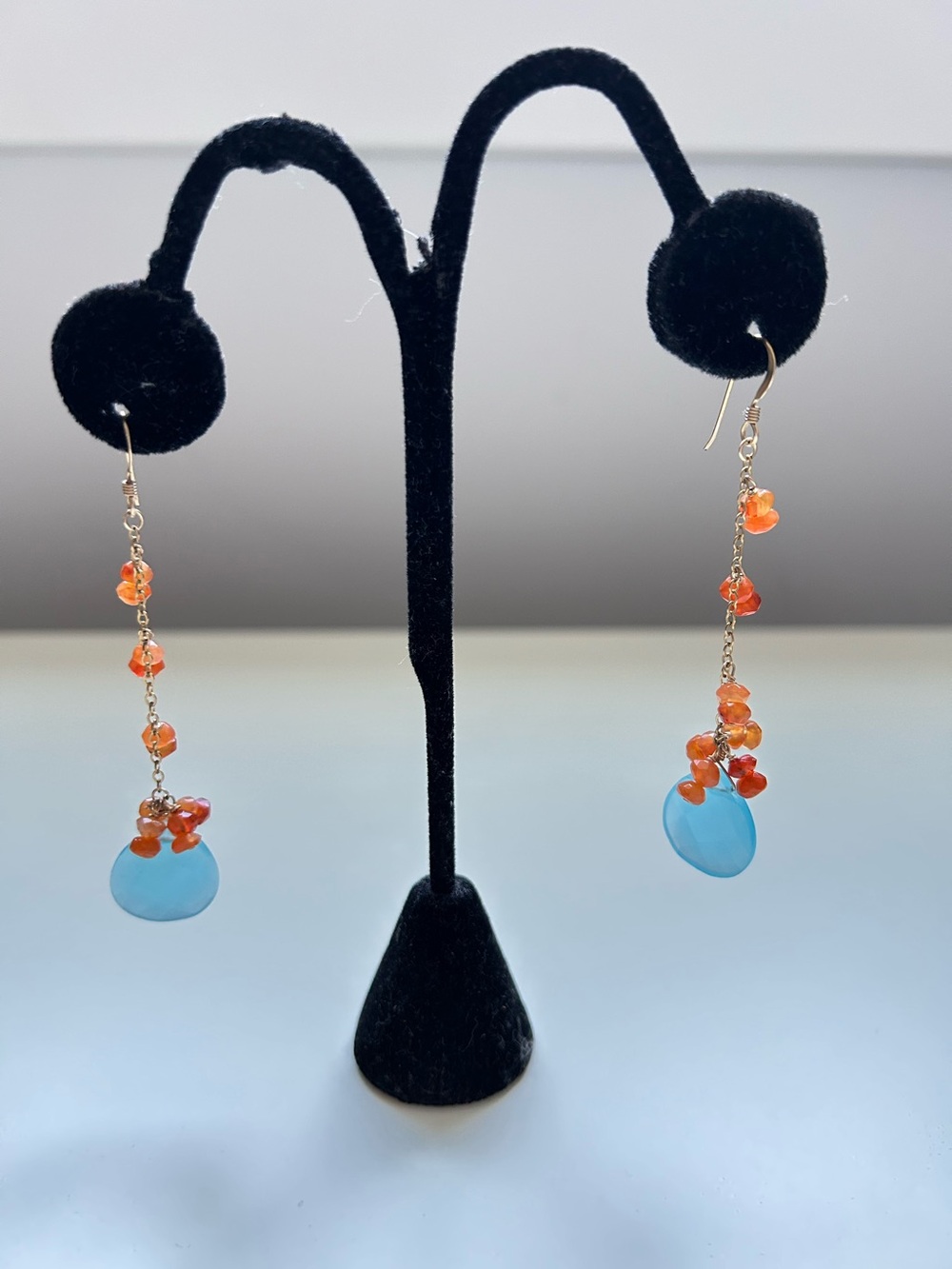 Drop Earrings with Blue & Orange colored stones